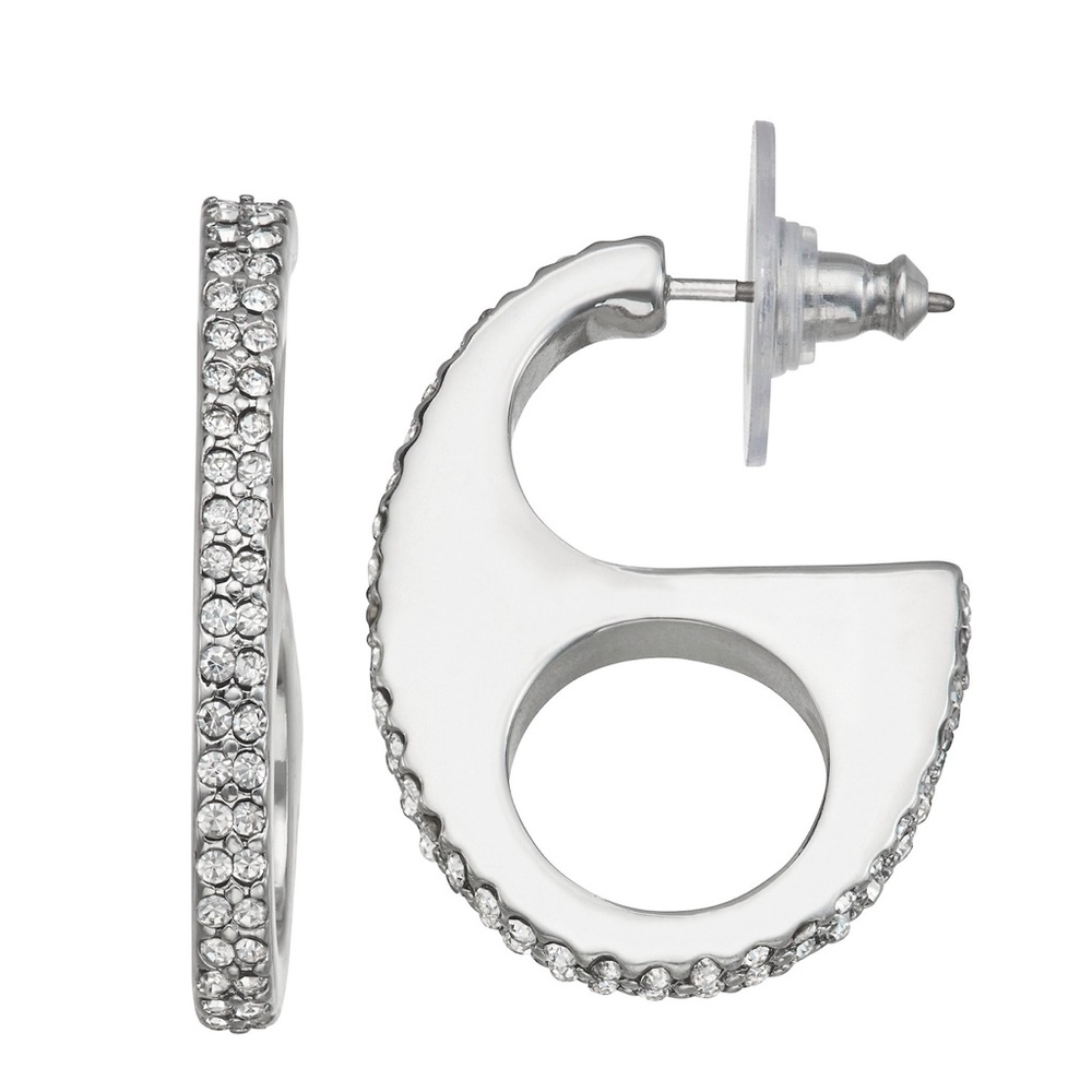 ✨ Vera Wang Rhinestone Hoop Earrings 28mm Silver Tone NWT Sparkly